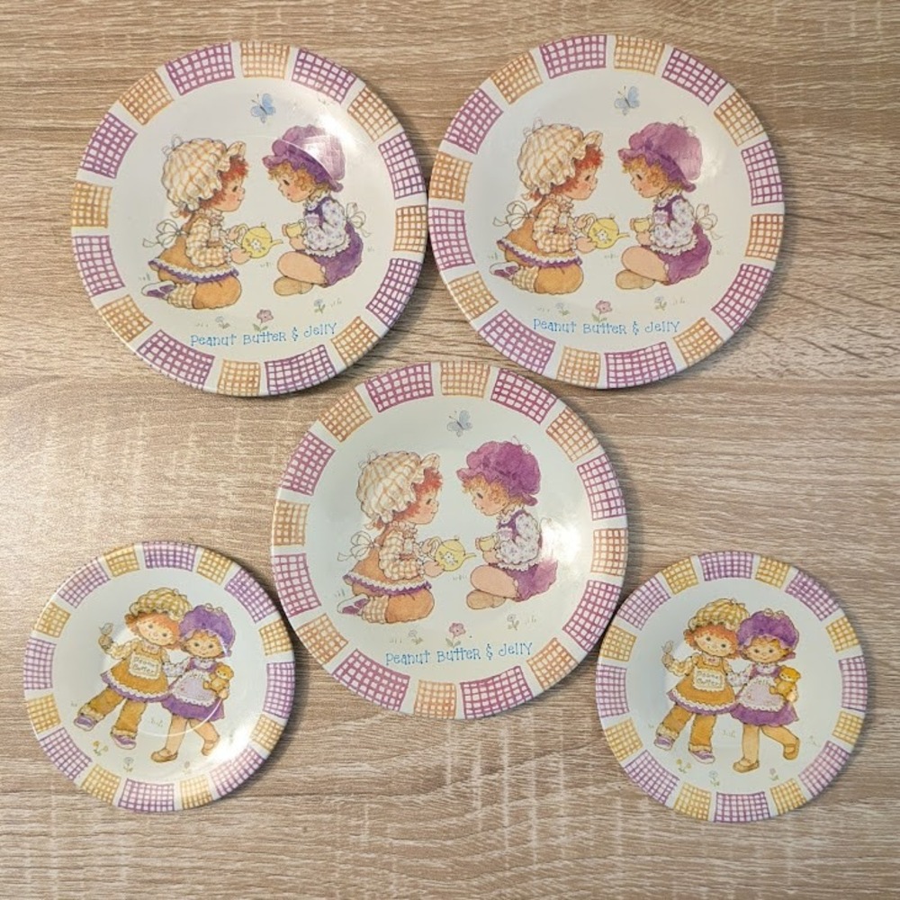 VTG American Greetings Peanut Butter & Jelly‎ Toy Plates Metal Tin Litho 5pc
